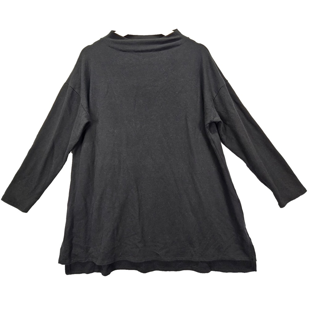 Eileen Fisher Organic Cotton Long Sleeve Mock Neck Soft Top Tunic Sz M Black USA